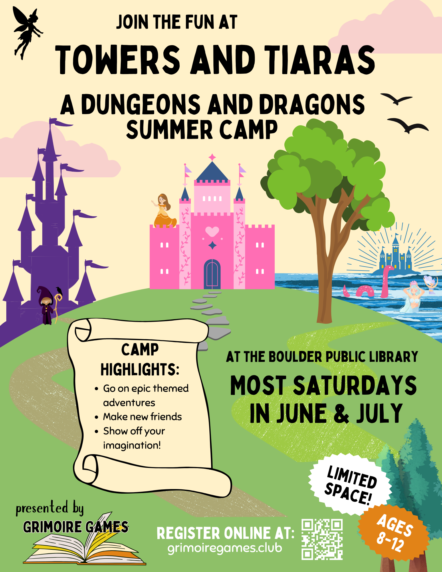 Towers and Tiaras 2025 summer camp poster.