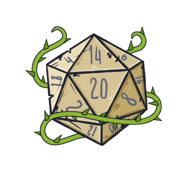 D20 dice with vines wrapped around it.